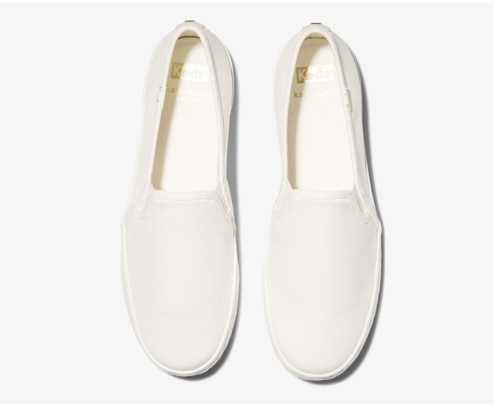 Keds Slip Ons White - Kate Spade new york Double Decker Logo Foxing - Womens WYCKVQ-592